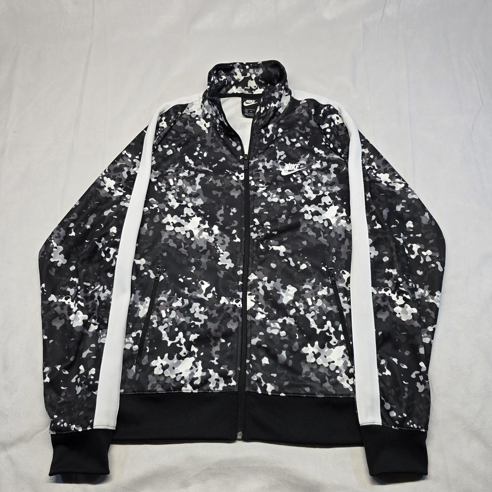 Nike Sportswear Men's Black Camo Print Tribute Windrunner Full Zip Jacket Sz Med